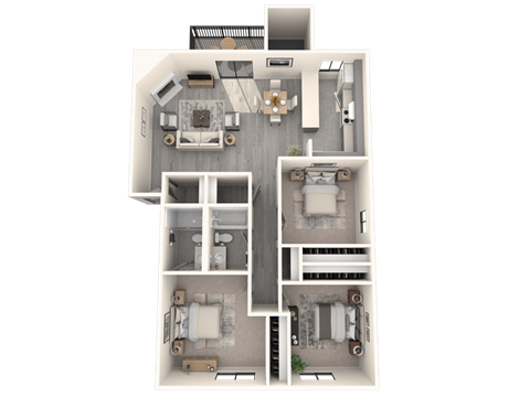 Floor plan for 3 beds, 2 baths, 1225 sqft